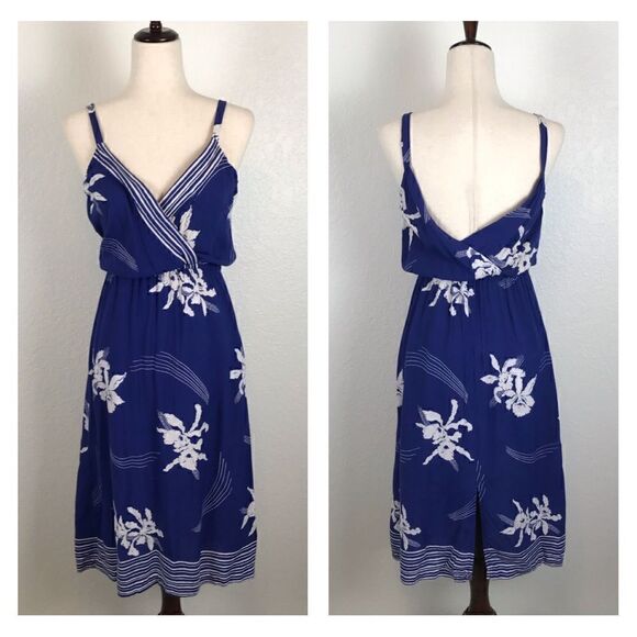 Vintage 70’s Young Edwardian spaghetti strap surplus Hawaiian print sundress S*